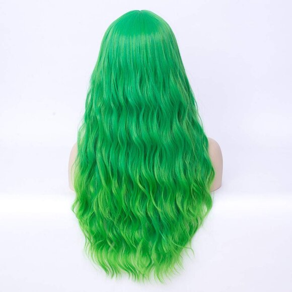 Green Wig Long Curly Wig with Bangs Lime Green Wigs - Picture 3 of 4